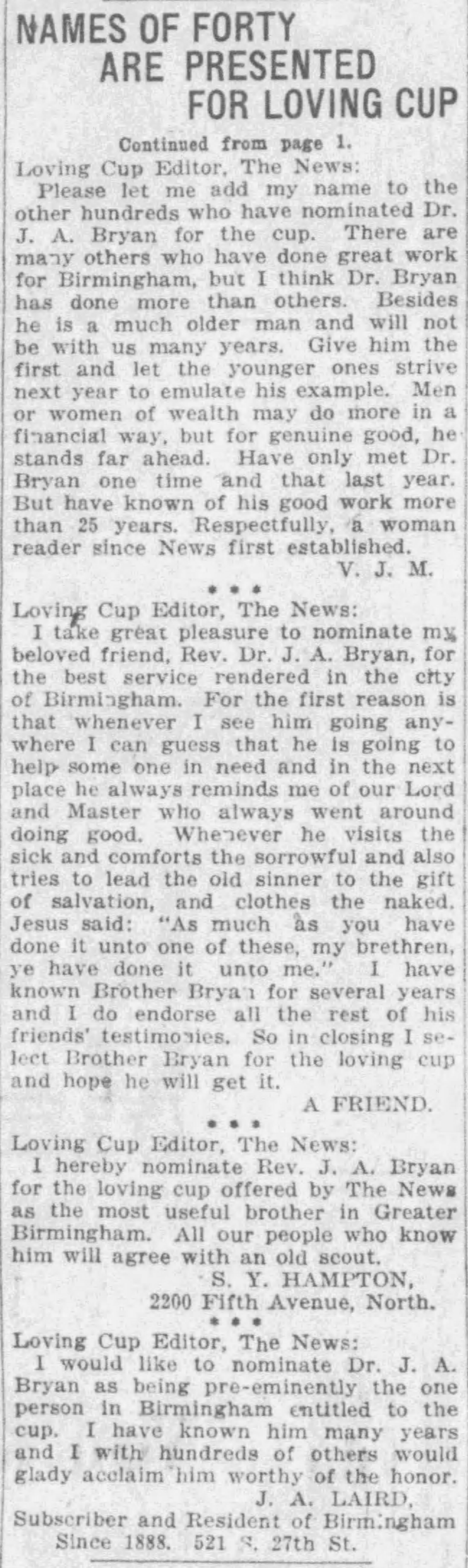 Names of Forty Are Presented For Loving Cup (continued)